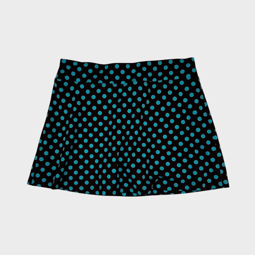 SmashGal Small Swim Skort Black with Teal Polka Dots Polyester Spandex